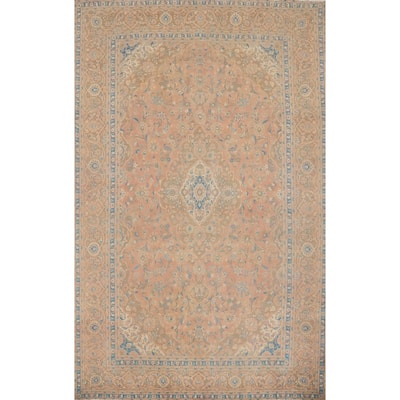 Hand Knotted Oriental 100% Wool Carpet Traditional Floral Pink Mashad Area Rug - 13' 1'' X 9' 8''