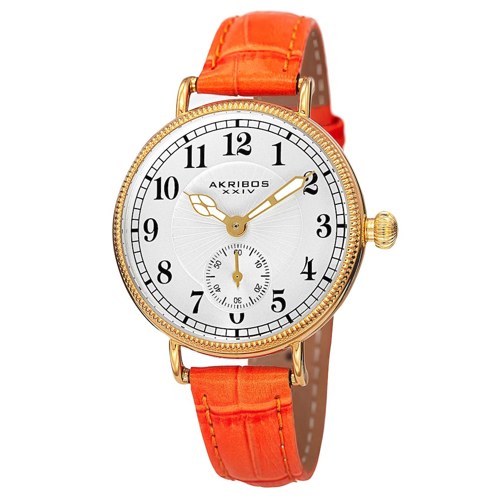 Akribos XXIV Women's Quartz Multifunction Leather Orange Strap Watch