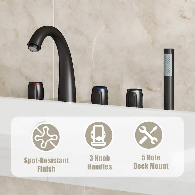 3-Handle Waterfall Roman Tub Faucet Deck-Mount Bathtub Faucet with Hand Shower