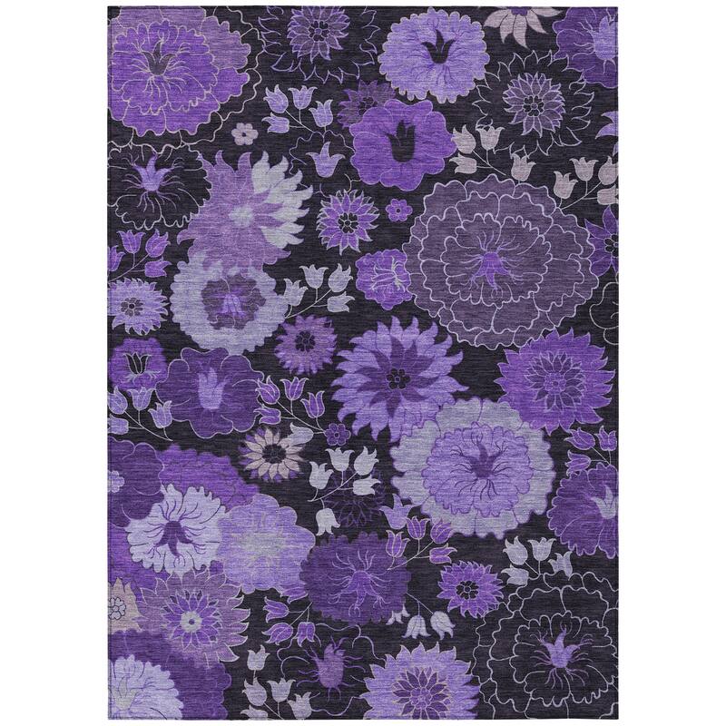 Machine Washable Indoor/ Outdoor Modern Floral Chantille Rug