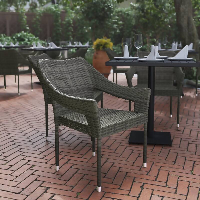 All Weather Commercial Grade PE Rattan Stacking Patio Chairs - 2 Pack