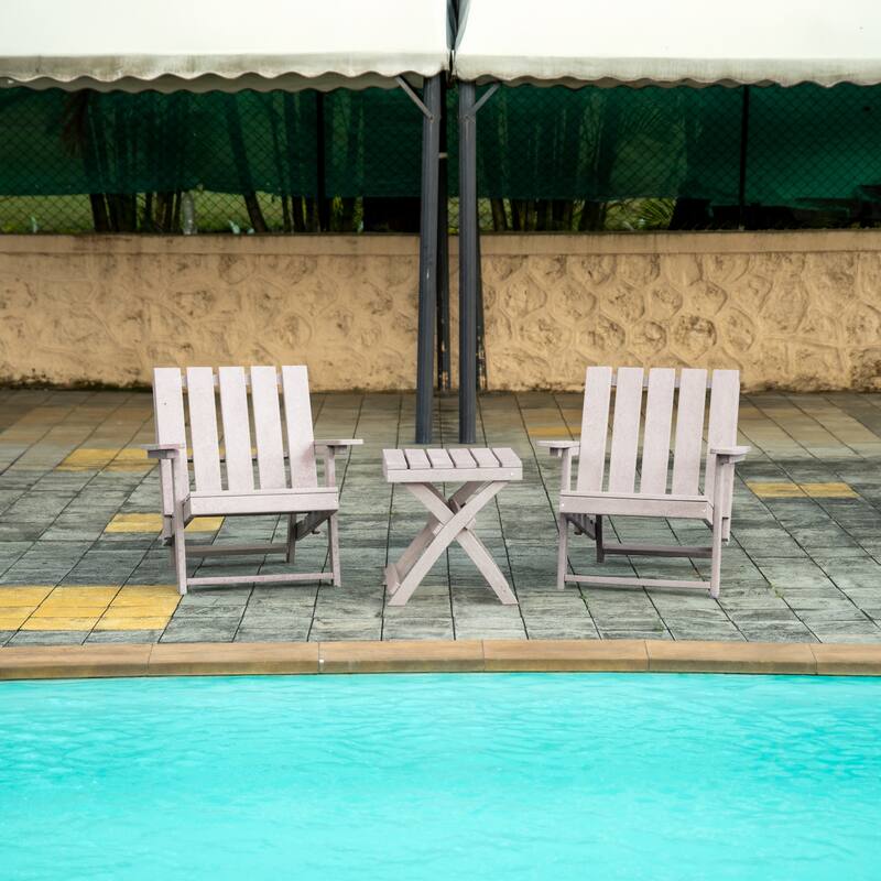 Amalfi Fully Assembled All-Weather Outdoor Folding Modern Adirondack Chair and Table Set - 3-piece