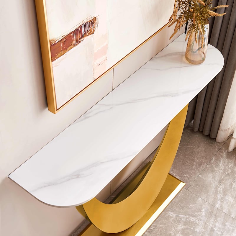 Modern Console Table, Exquisite Shape Design, Metal Frame with Adjustable Foot Pads