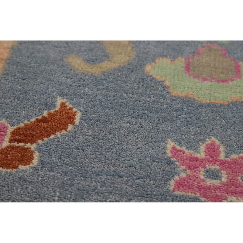 Light Blue Floral Oushak Indian Area Rug Handmade Wool Carpet - 8'0" x 9'10"