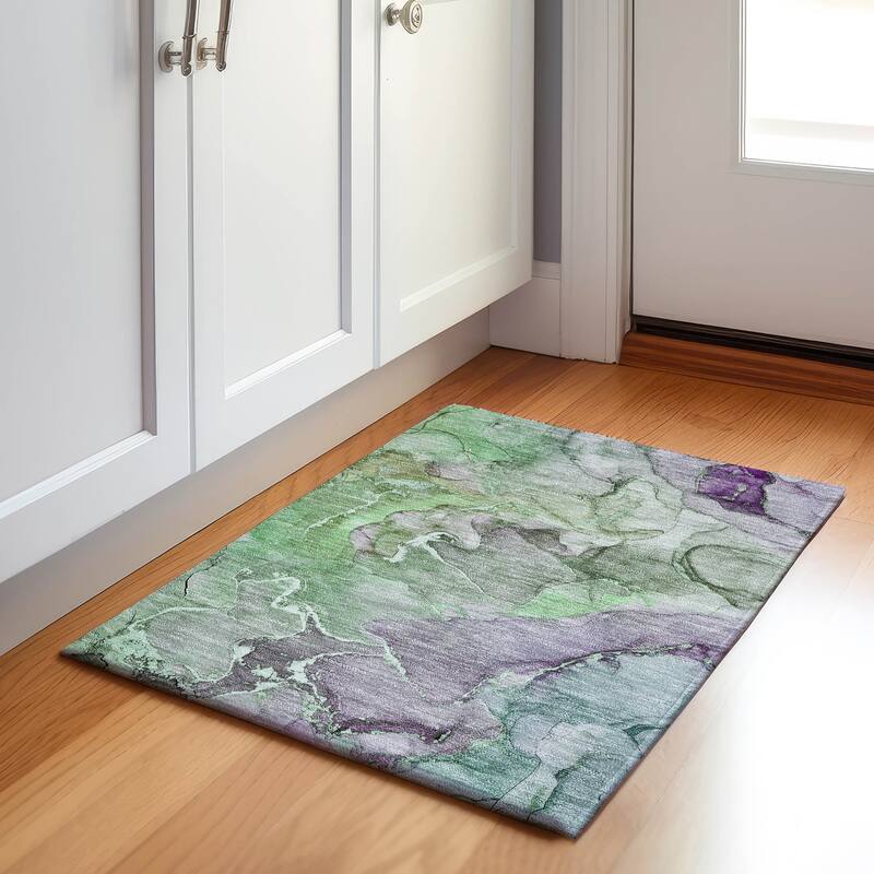 Premium Washable Super Soft Abstract Contemporary Mayfield Rug - Green - 1' 8" x 2' 6" - Rectangle