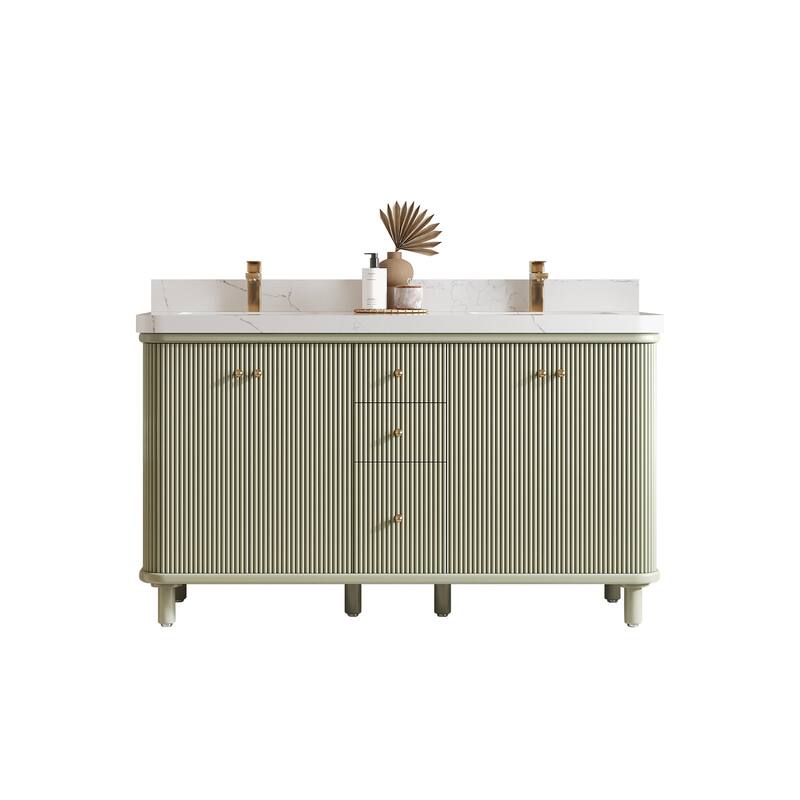 Willow Collections 60 in. W x 22 in. D Reeded Miami Double Bowl Sink Bathroom Vanity with Countertop