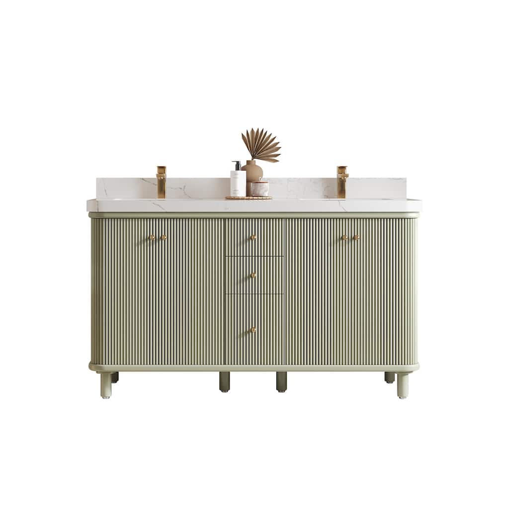 Willow Collections 60 in. W x 22 in. D Reeded Miami Double Bowl Sink Bathroom Vanity with Countertop
