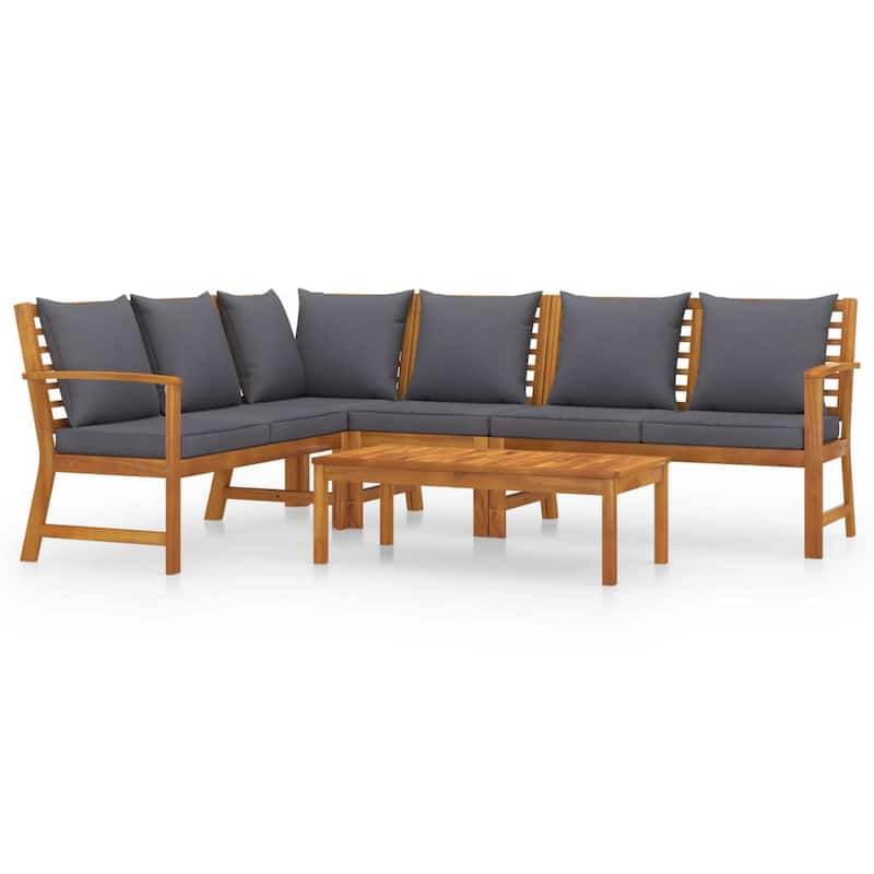 Roma 5pc Outdoor Modular Sofa and Chair Set, Brown Wood Coffee Table