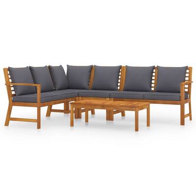 Roma 5pc Outdoor Modular Sofa and Chair Set, Brown Wood Coffee Table