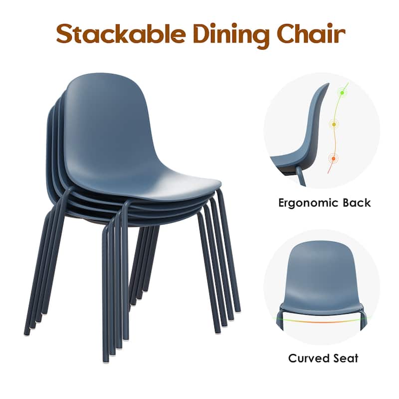 Modern Plastic Stackable Dining Chair Set of 4 with Metal Legs for Indoor or Outdoor