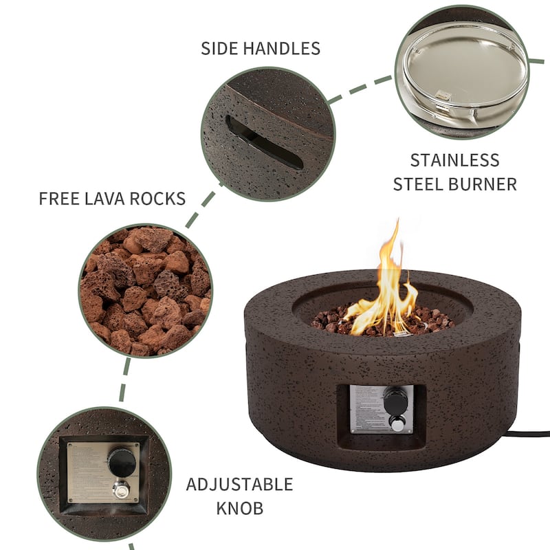 COSIEST 2-Piece Outdoor Round Firepit with Tank Cover Table - 28" W x 28" L x 12" H