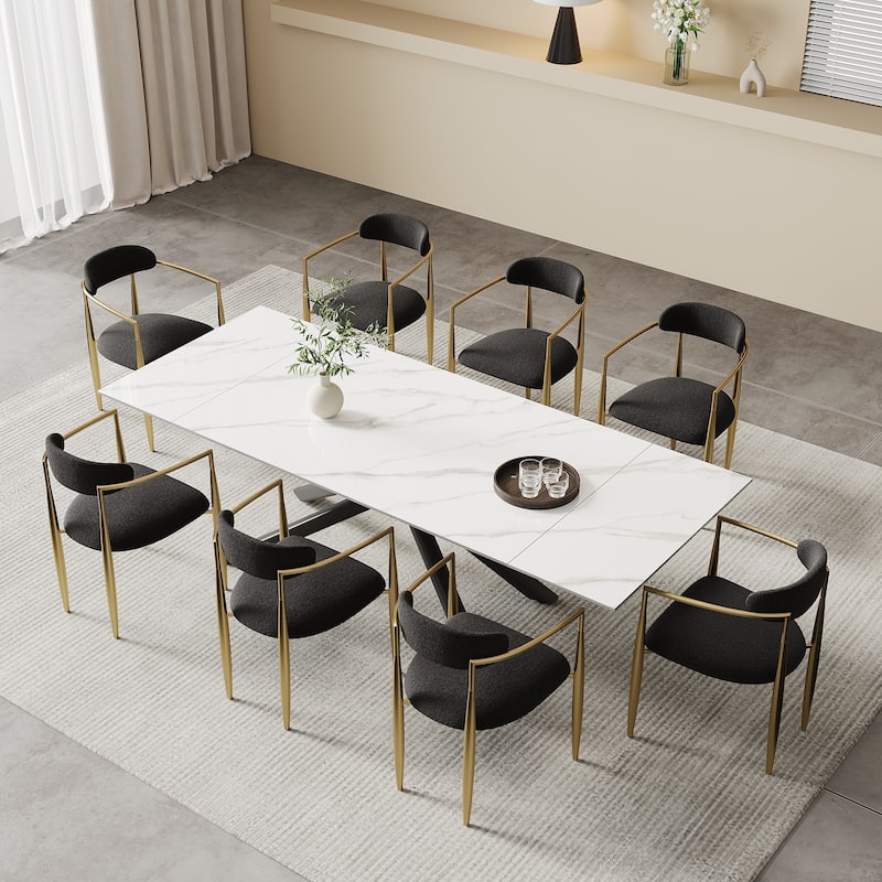 9 - Piece Extendable Sintered Stone Top Cross Legs Dining Set With 8 Fabric Chair