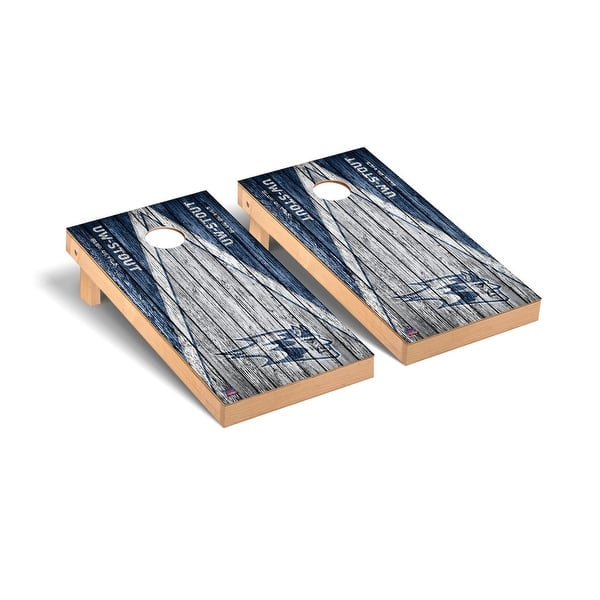slide 2 of 5, Wisconsin Stout Blue Devils Weathered Cornhole Board Set