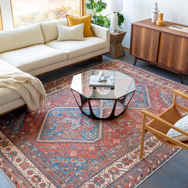 Livabliss Olalla Traditional Medallion Machine Washable Area Rug - Dark Orange - 6' 7" x 9'