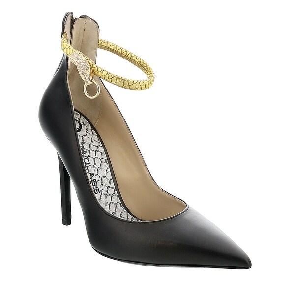 black high heel pumps with ankle strap