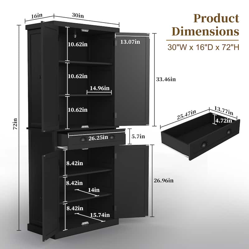 72" Kitchen Pantry with Large Drawer