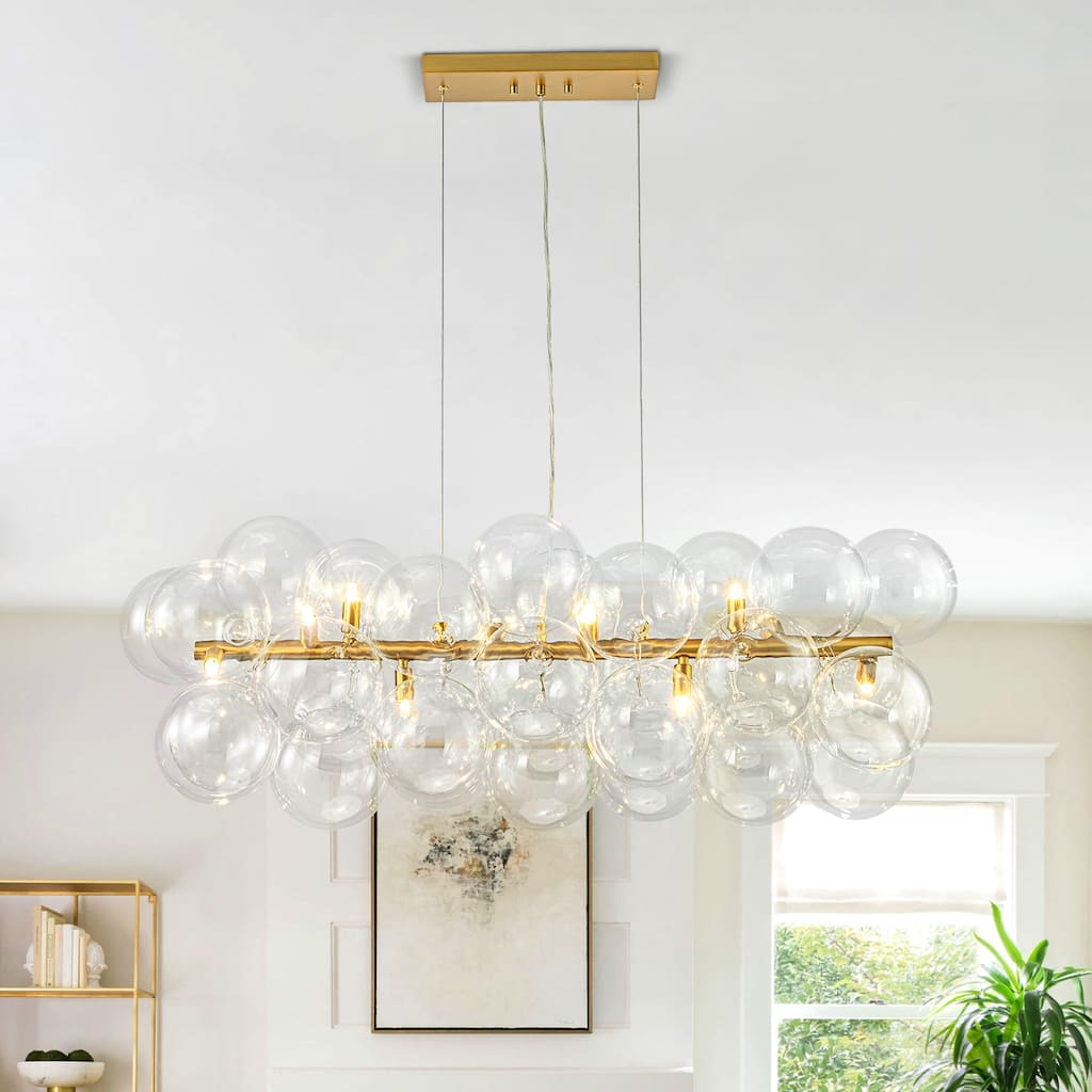 Modern 42" Large Glass Sputnik Bubble Chandelier Cluster Smoked Linear Chandelier