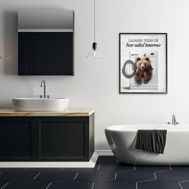 Stupell Bear Naked Funny Laundry Framed Giclee Art Design By Lettered and Lined