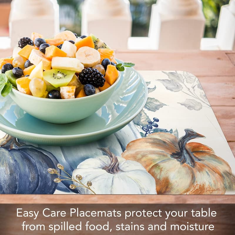 CounterArt Pumpkin Blues Reversible Easy Care Flexible Plastic Placemat 4 Pack Made in The USA