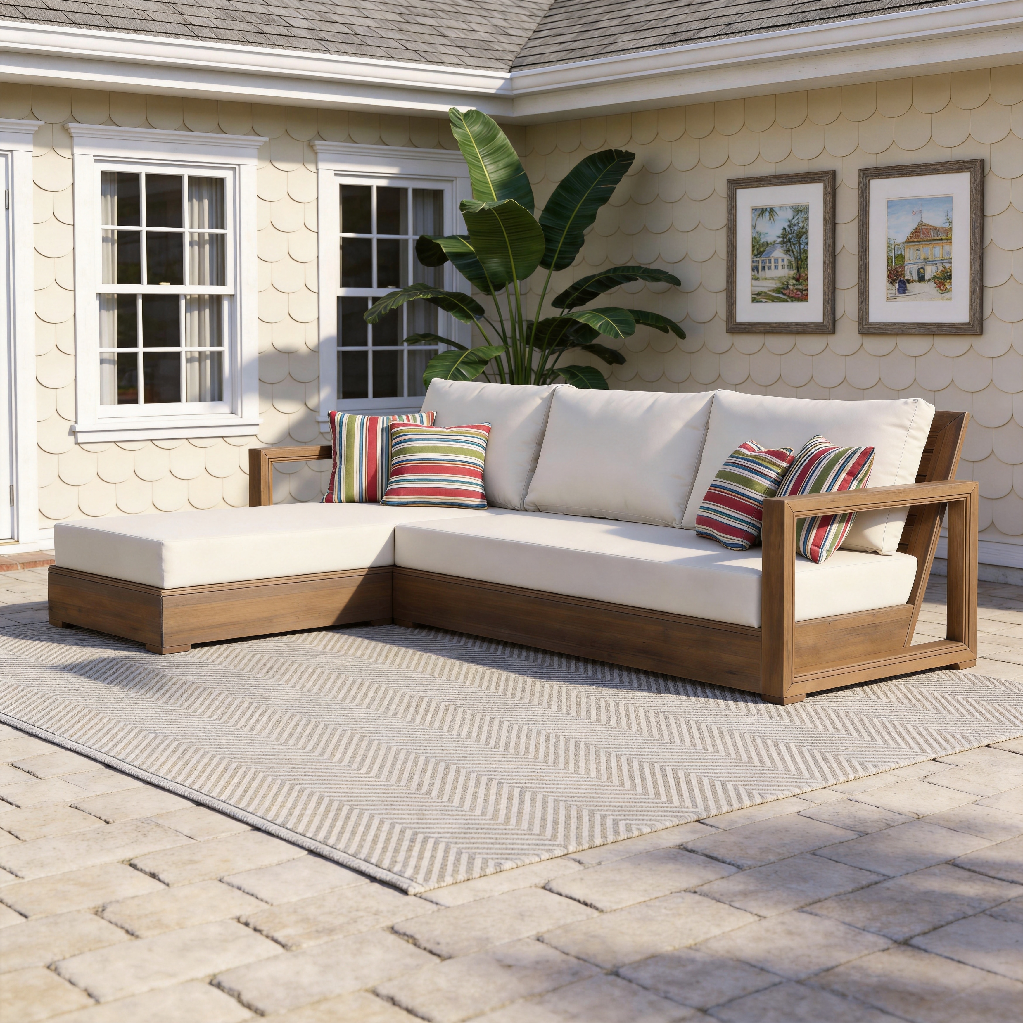 Christopher Knight Home - Celine Outdoor 2-Piece Seactional Sofa Set, Acacia Wood Frame with Removable Cushions - 2-Piece Set