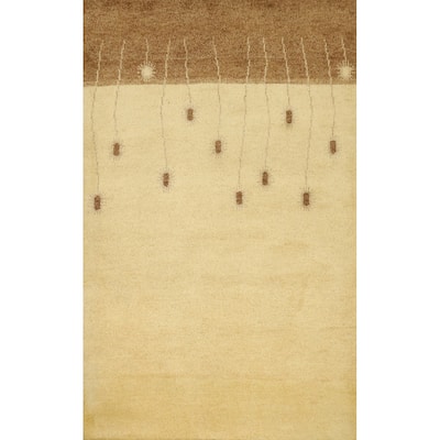Hand Knotted Oriental 100% Wool Carpet Modern Modern Beige & Ivories Gabbeh Area Rug - 5' 11'' X 4' 1''
