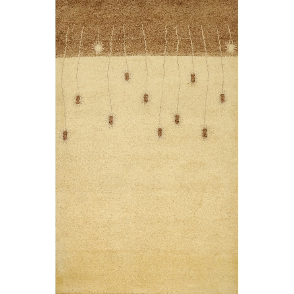 Hand Knotted Oriental 100% Wool Carpet Modern Modern Beige & Ivories Gabbeh Area Rug - 5' 11'' X 4' 1''