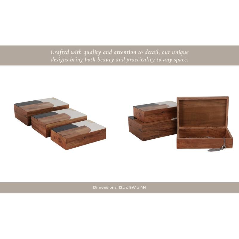 Sagebrook Home Modern Decorative Storage Boxes - Set of 3 Resin, Wood & Fabric Stylish Organizers