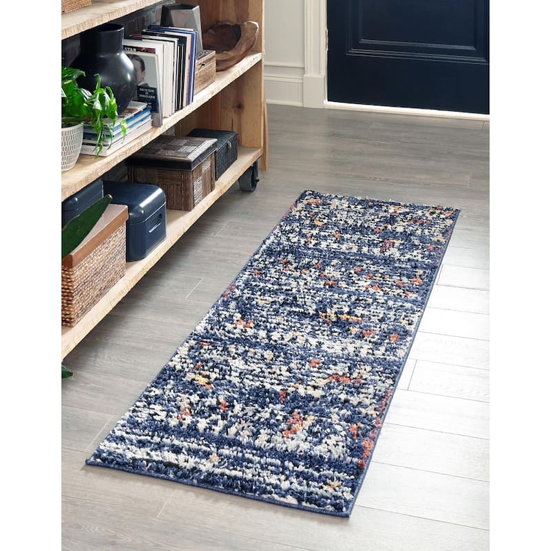 Contemporary Zaire Collection Area Rug - Navy Blue - 2'x8'