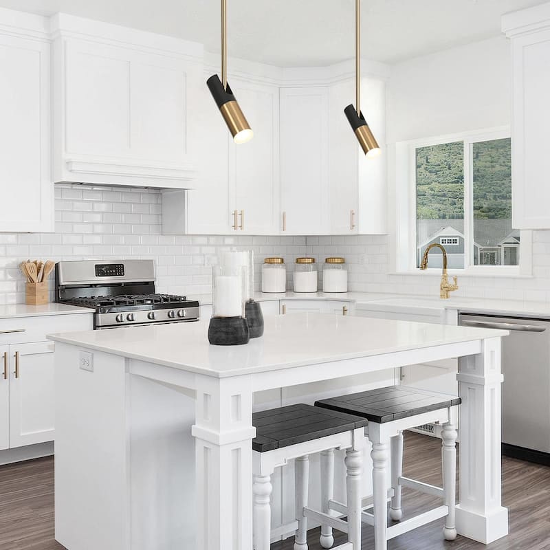 Modern 1-Light Black Gold Metal LED Pendant Lights for Kitchen Island - 4.7" D x 7" H