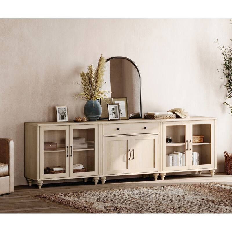 Sideboard Buffet Cabinets with Doors and Drawer - Beige - 1 Drawer and 6 Doors