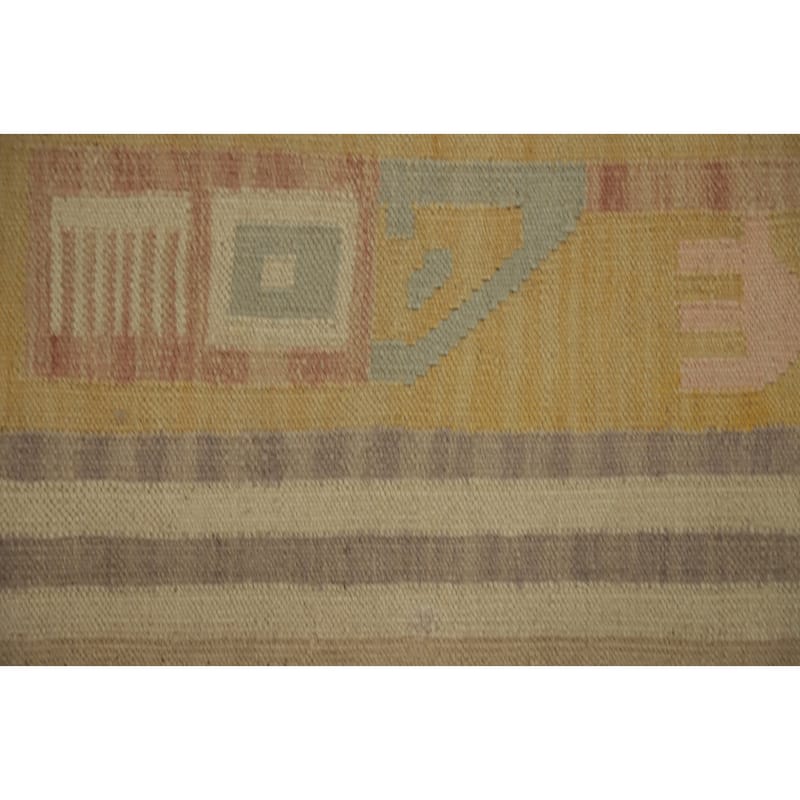 Hand Woven Oriental 100% Wool Carpet Southwestern Tribal Yellow & Gold Kilim Runner Rug - 6' 4'' X 2' 1''