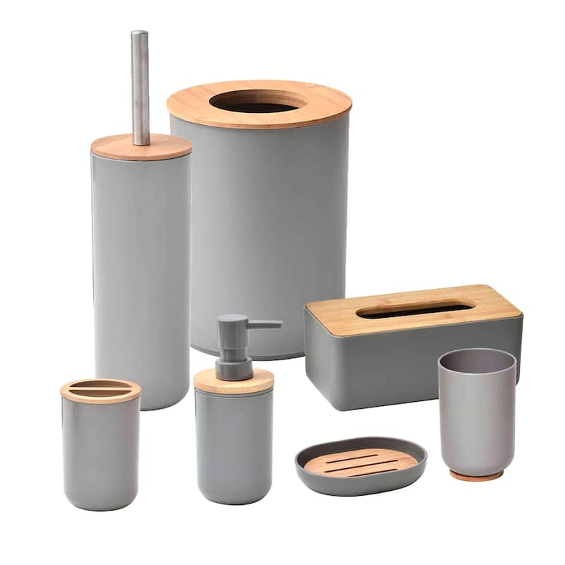 Grey Padang Bathroom Accessory Set 7-Pieces Bamboo