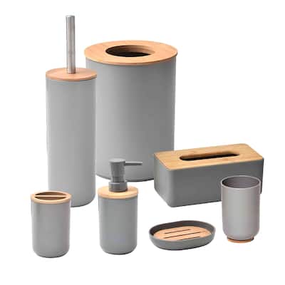 Grey Padang Bathroom Accessory Set 7-Pieces Bamboo