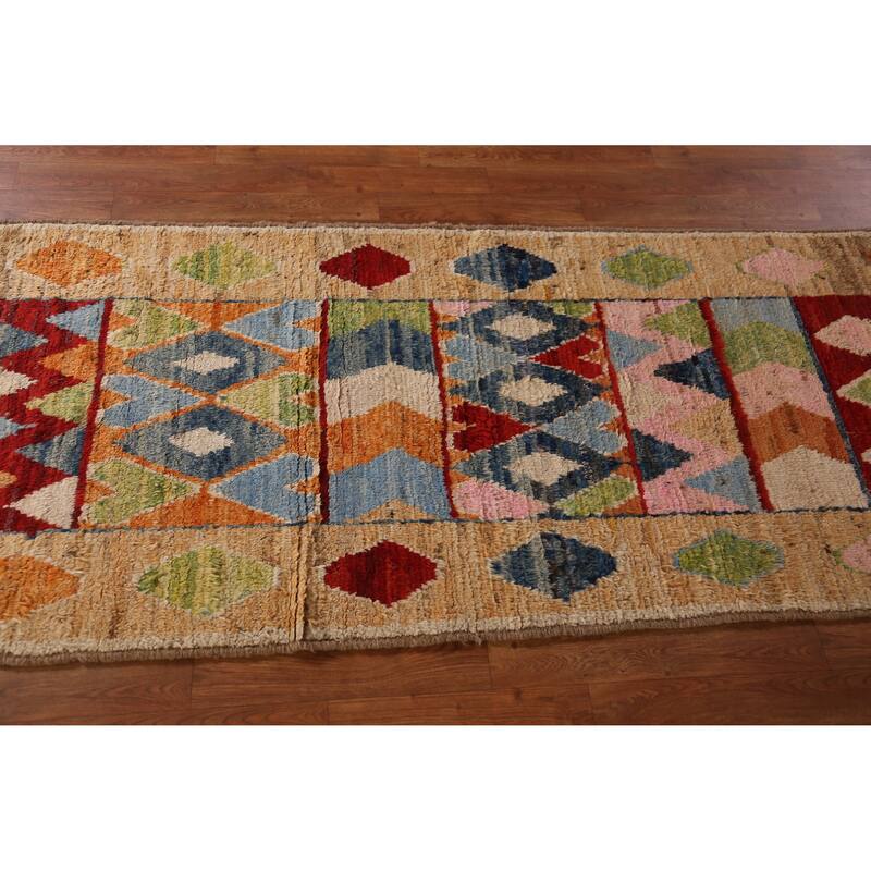 Tribal Moroccan Oriental Runner Rug Handmade Multi-Color Wool Carpet - 3'0" x 9'9"