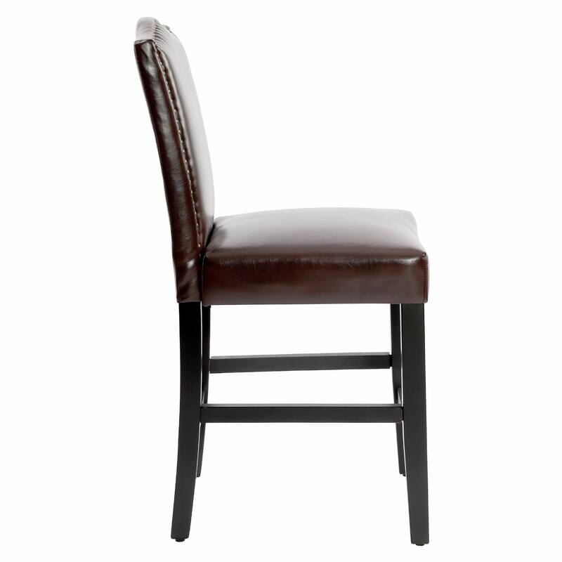 24 Inches Faux Leather Counter Height Bar Stools with Nailhead Trim
