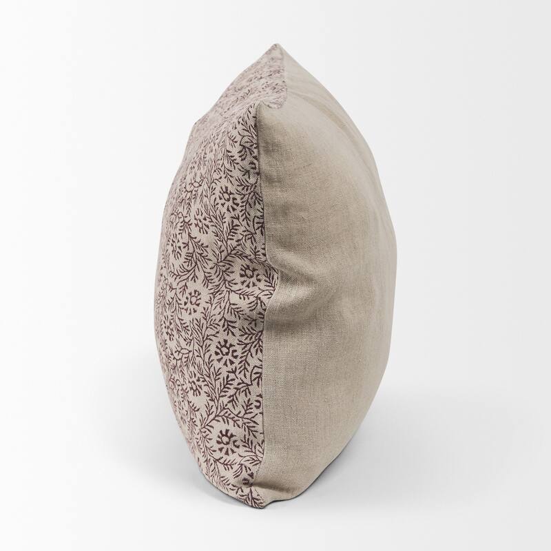 Jayne Beige w/ Merlot Print Linen Lumbar Decorative Pillow Cover