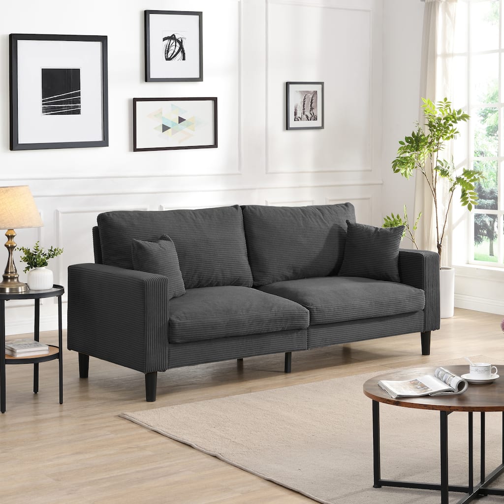 Light Gray Living Room Sofa Couch with 2 Pillows, 74" 3-Seater Sofa Accent Couch Settee Dark Gray 3-Seater Sofa Couch