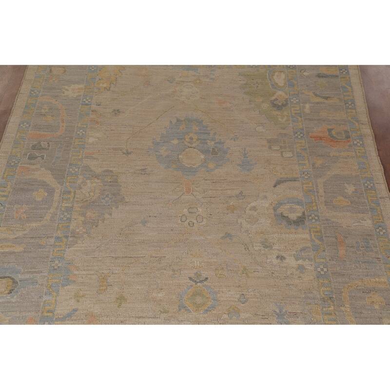 Beige Vegetable Dye Oushak Turkish Area Rug Handmade Wool Carpet - 6'0"x 8'2"