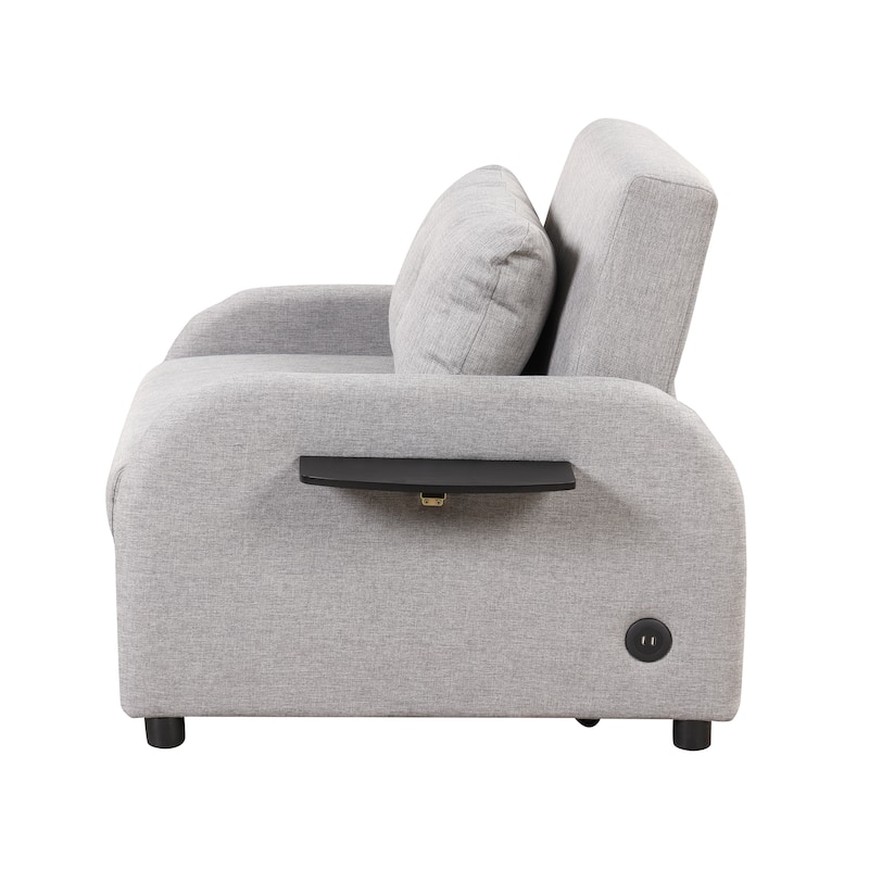 Roomfitters 3-in-1 Pull-Out Sofa Sleeper with 2-Wing Table USB Charging Port for Living Room Recreation Room