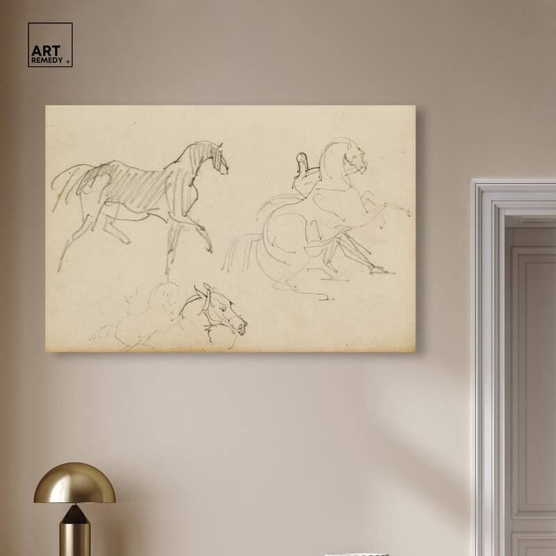 Gericault - Three horse studies Canvas by Art Remedy, Gallery Wrapped