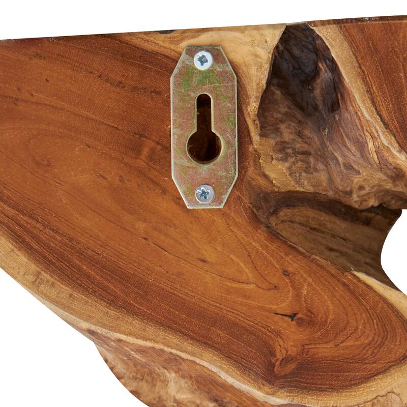 Brown Teak Wood Handmade Live Edge Wood Slab Abstract Home Wall Decor (Set of 6)