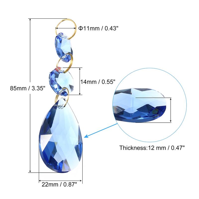 5Pcs 38mm Clear Crystal Teardrop w 14mm Octagonal Bead for Chandeliers - Light Blue