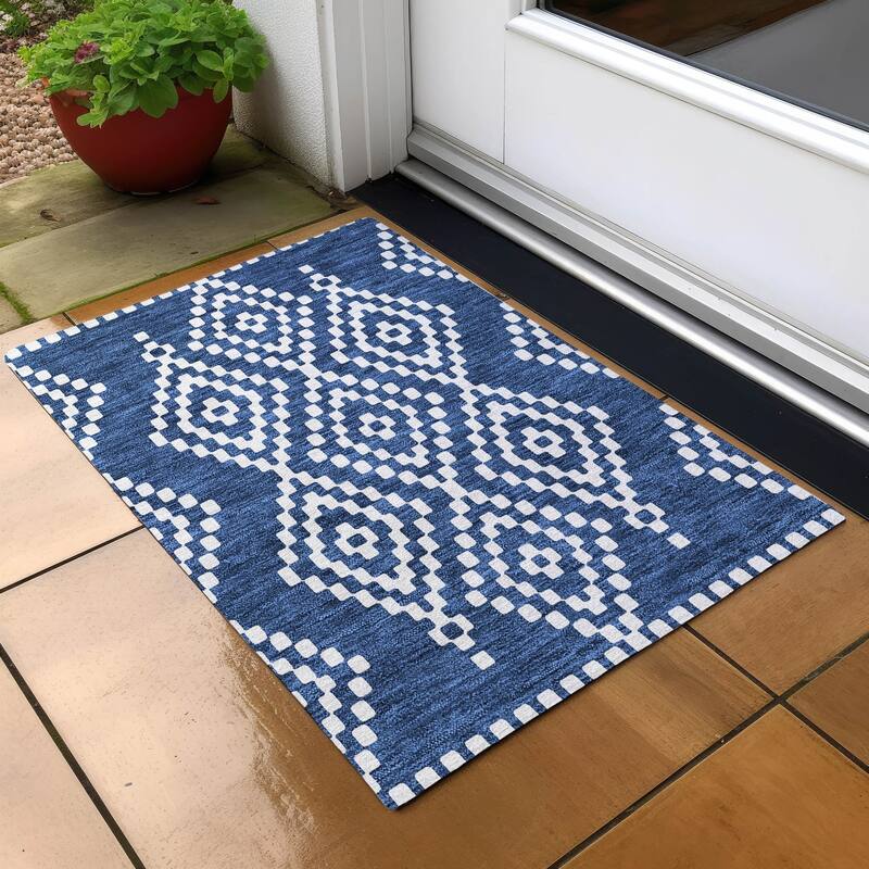 Machine Washable Indoor/ Outdoor Chantille Moroccan Boho Rug - Navy - 1'8" x 2'6"