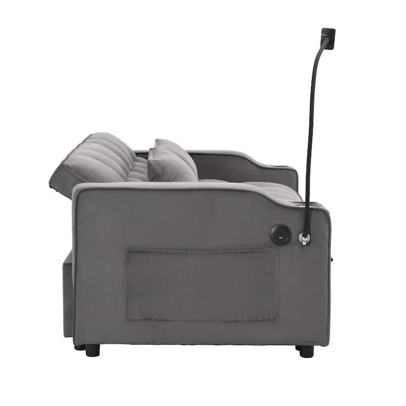 Foldable Sofa Bed with USB and Phone Holder, 2-Seat Settee with Two Pillows, Love Seat Couch with Adjustable Backrest