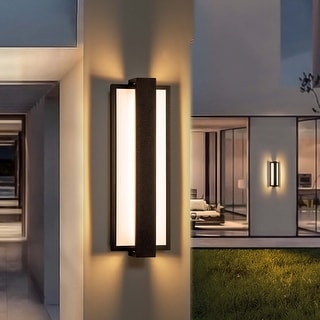 1-Light Modern Black Aluminum Integrated LED IP54 Waterproof Outdoor Wall Light - 13.5 in. H x 4.7 in. W x 2.6 in. D