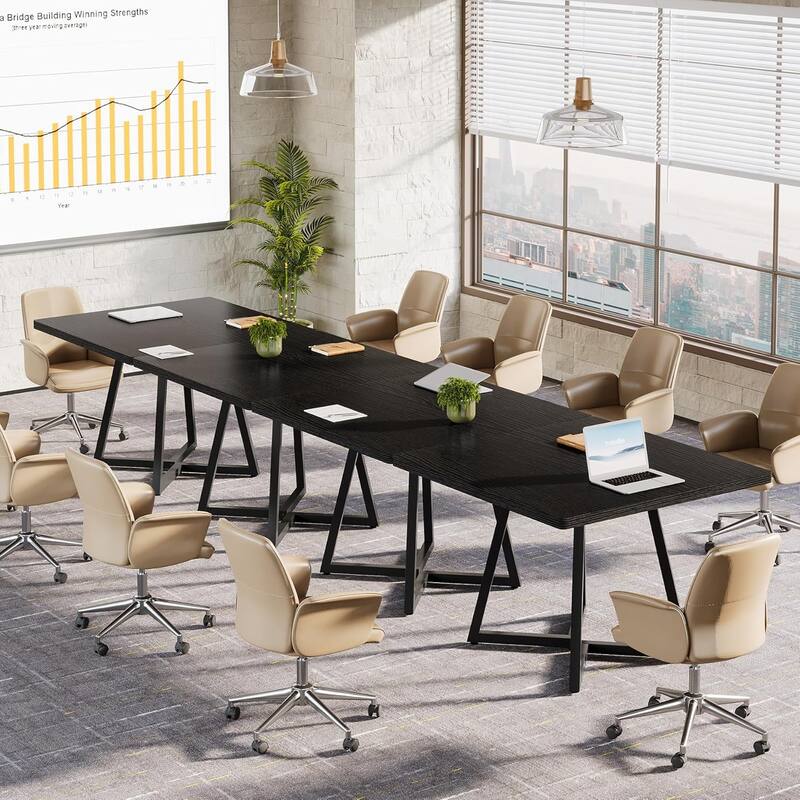 31.5" Square Conference Table Set, 63" Industrial Office Meeting Table for 4-6 People - Black - 6PCS