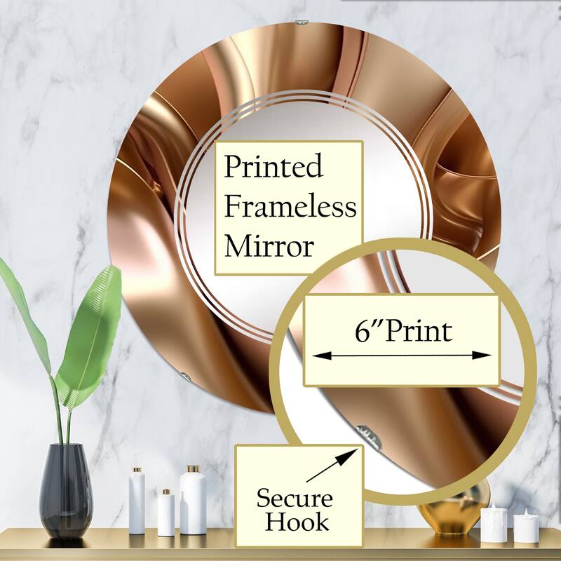 Designart 'Luscious Liquid Gold In Subdued Pink And Taupe I' Printed Abstract Liquid Ink Wall Mirror