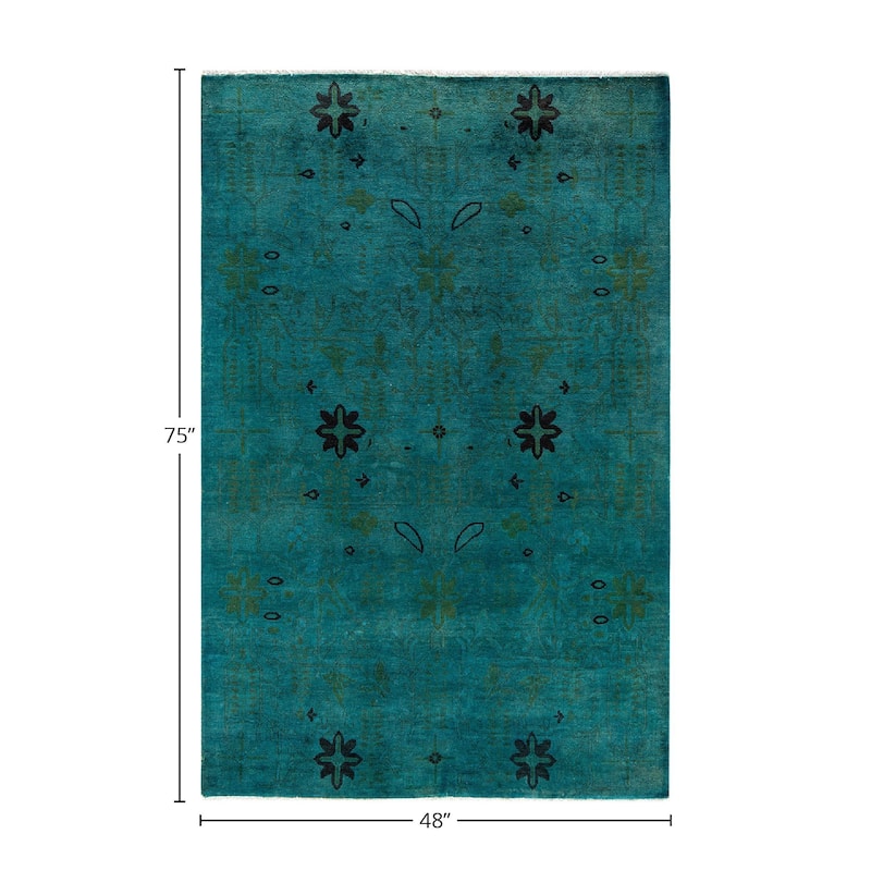 Fine Vibrance, One-of-a-Kind Hand-Knotted Area Rug - Blue, 4' 0" x 6' 3" - 4' 0" x 6' 3"