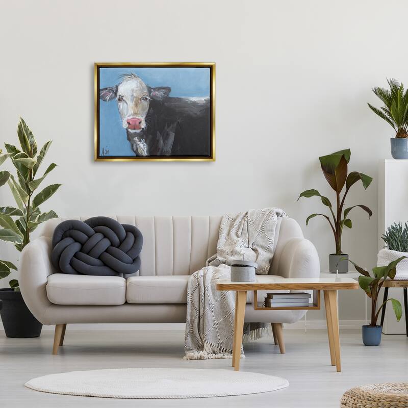 Stupell Farmhouse Dairy Cow Blue Painting Framed Floater Canvas Wall Art by Molly Susan Strong
