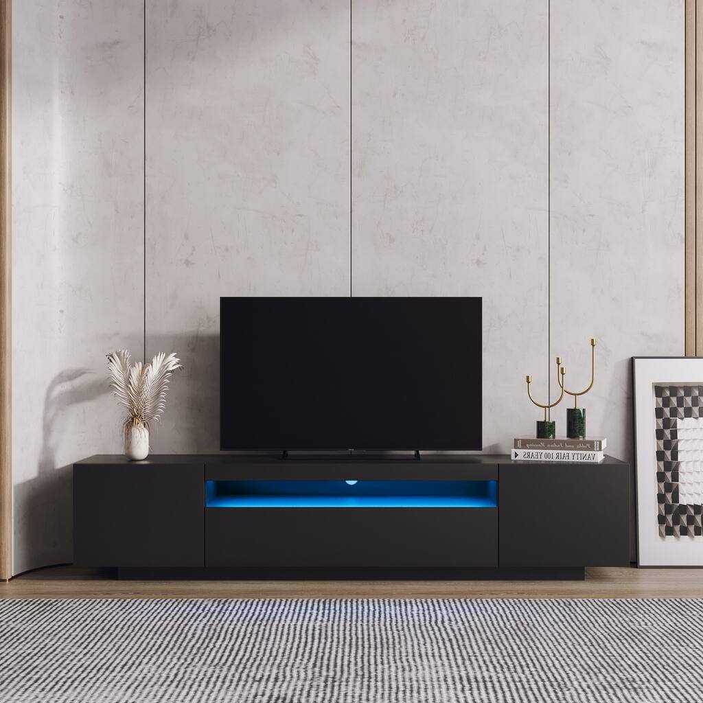 Black Modern 78.74" TV Stand with LED Lights and Storage Cabinet